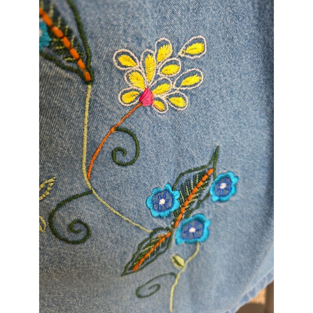 Vintage Gunit Fashions New York Embroidered Denim Dress L Cotton Butterflies - Picture 6 of 8